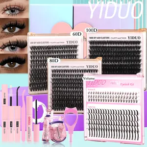 YIDUO Volume Eyelash Clusters DIY Eyelashes Kit, Eyelash Set 5-18mm Individual Lashes Clusters 60D&80D&Spike and Bottom Lashes DIY Lash Extension Volume Look 660pcs Lash with Lash Bond and Seal, Lash Remover, Eyelash Tweezers