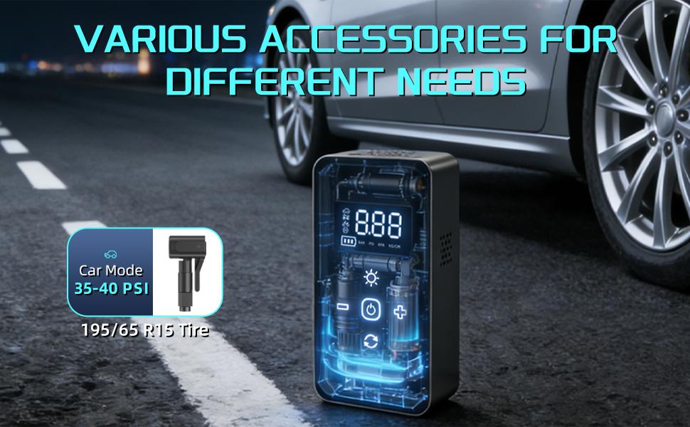 Upgraded Portable Tire Inflator, 150 PSI Cordless Air Compressor, Digital Pressure Gauge, Auto Shut Off Function, LED Light, Long Lasting Battery