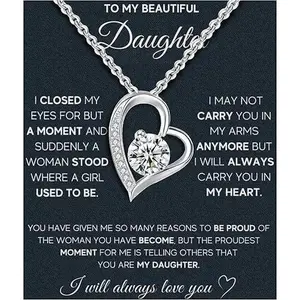 MGOOL Daughter Gifts From Dad To My Daughter Necklace 925 Sterling Silver Pendant Necklace Graduation Gifts Birthday Christmas Message Card＆LED Gift Box