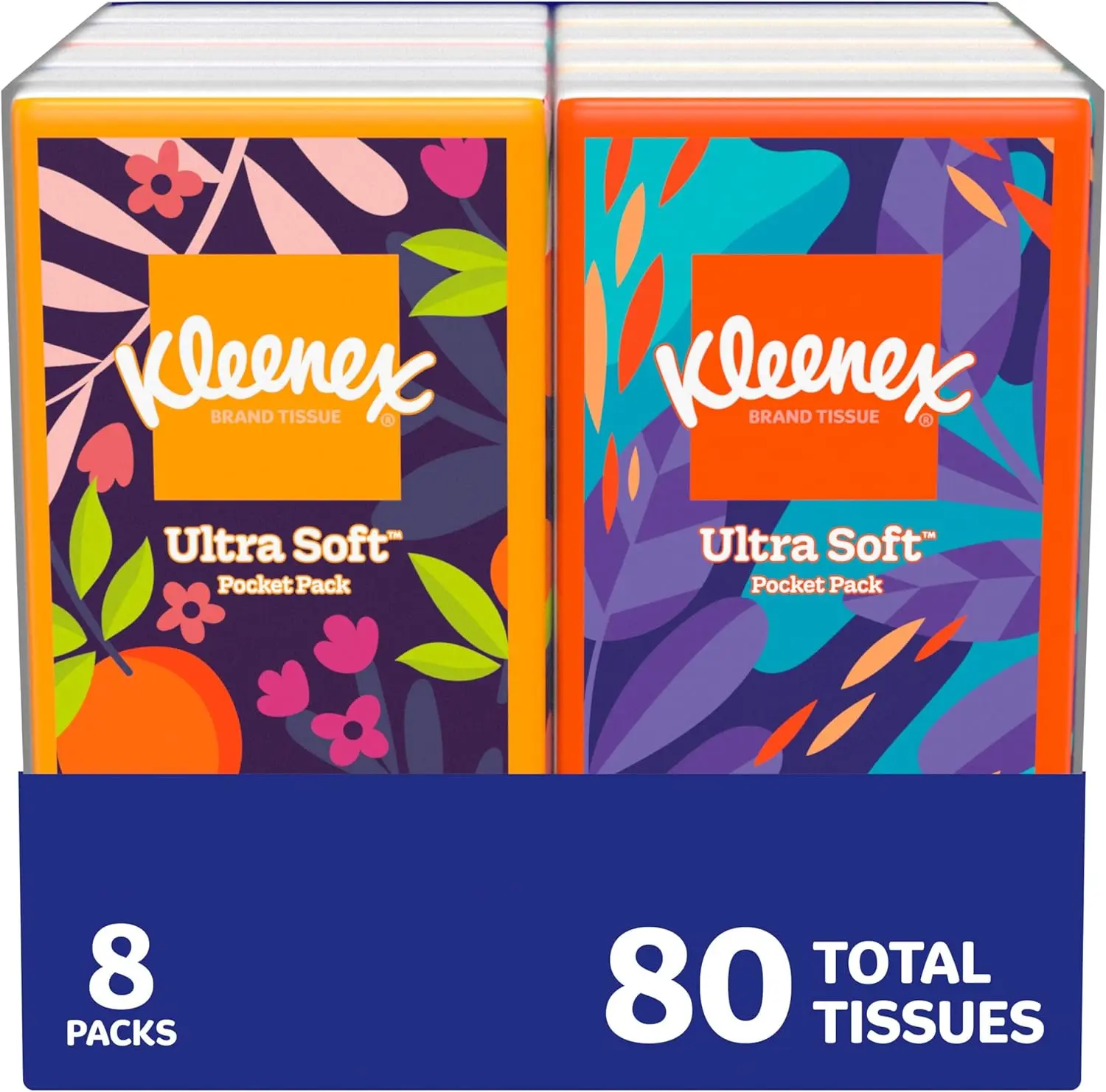 Kleenex 3-Ply Portable Facial Tissues, 8 On-The-Go Packs, 10 Count per Pack, 80 Total Count, Packaging May Vary