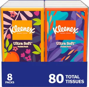 Kleenex 3-Ply Portable Facial Tissues, 8 On-The-Go Packs, 10 Count per Pack, 80 Total Count, Packaging May Vary