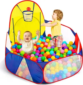 Kids Ball Pit Tent for Toddlers, Large Pop Up Play Tent with Basketball Hoop, 4FT Children Ball Pit Playhouse, Baby Playpen Crawl Toy with Zipper Storage Bag for Indoor Outdoor Play (Balls Not Included)