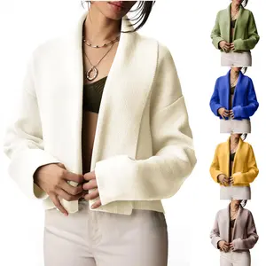 JovenPara Women's Cropped Cardigan Open Front Shawl Trendy Long Sleeve Sweater Jacket Soft Knitwear Basic Tops