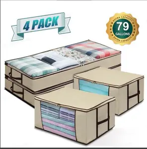 Final Clearance Sale 4pcs Under Bed Storage Bins Large Capacity Underbed Clothes Blankets Storage Bag