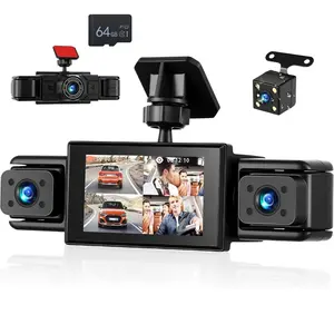 4 Channel Dash Cam 360° View,1080P Front and Rear Inside,Left Right Dash Camera for Cars,3" IPS Screen Dash Camera with IR Night Vision,Loop Recording,G-Sensor,Parking Assistance,24H Parking Monitor, 64G TF Card