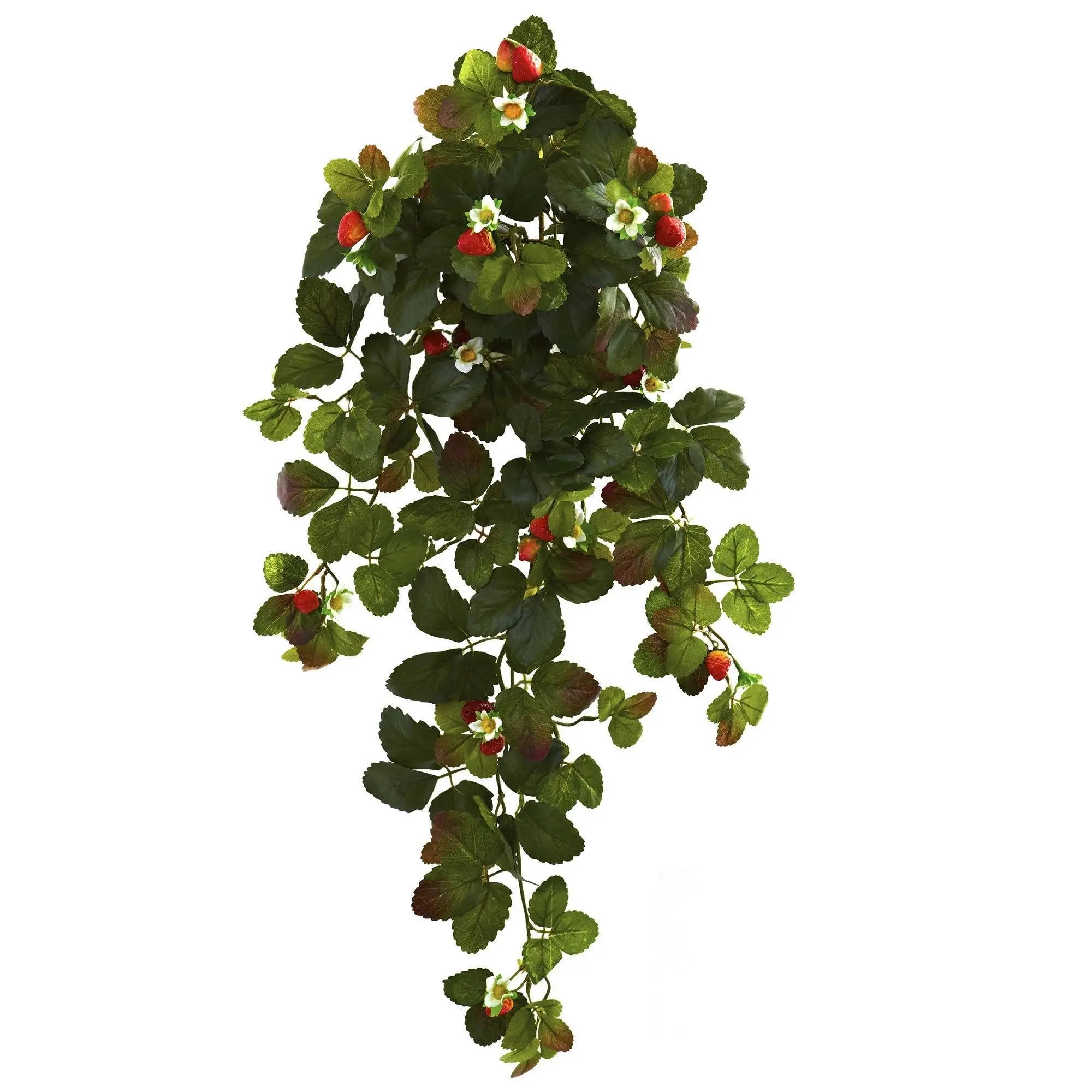31in Artificial Strawberry Hanging Bush with Berries (Set of 2) - Artificial Fake Flowers, Plant Decor, Farmhouse Home Decor Fruit Plant for Home Supplies