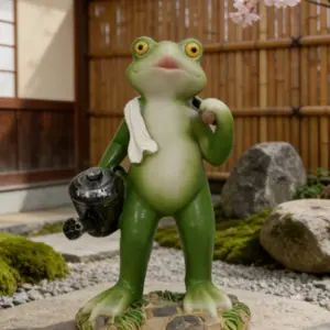 Garden Frog Figurine Resin Frog Statue with Watering Can Bucket Shape Outdoor Decor, Garden Pond Yard Decoration Gift for Plant Lovers, Statue Figurines