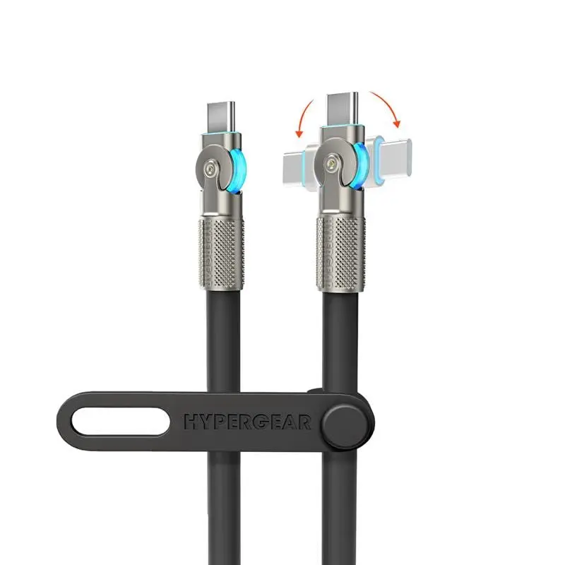 HyperGear USB C to USB C Cable (12FT) Type-C 100W Fast Charger Cable180° USB C Rotating Connectors Silicone Cord for iPhone, Android Phones,Tablets, Laptops, & More (Black)