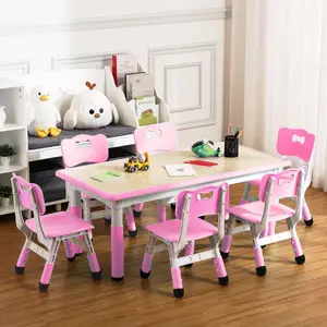【GARVEE】Adjustable Height Kids Table and Chair Set for Toddlers and Young Children Ages 2-10, Includes 1 Table and 6 Chairs, Supports up to 300lbs, Ideal for Arts, Crafts, Activities, Classroom, and Home Use