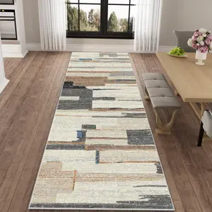 A geometric-style runner rug, hallway carpet, Geometric Pattern Rug, lightweight and easy-to-clean foldable mat, washable and low-maintenance home decor rug, Modern Geometric Rug, Decorative Rug, suitable for hallways, bedrooms, and more
