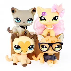 4 Pcs Mini Short Hair Cat Figurines Set, Cute Cartoon Kitten Mini Figures with Princess Tutu Crown, Star Pendant Necklace, Glasses Outfit Accessories, Collectible Small Animal Statues, Birthday Party Gift for Girls Kids Collectors