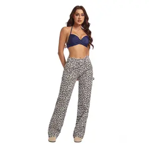 PinkyMoor Chic Women’s Loose Leopard Pants – Mid/Low Waist, Wide-Leg, Straight Fit, Basic Style for All Sizes