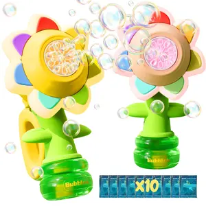Sunflower Design Bubble Machine, Automatic Flower Bubble Maker Toy with Colorful Lights, Fun Outdoor Bubble Toy for Kids, Bubble Solution
