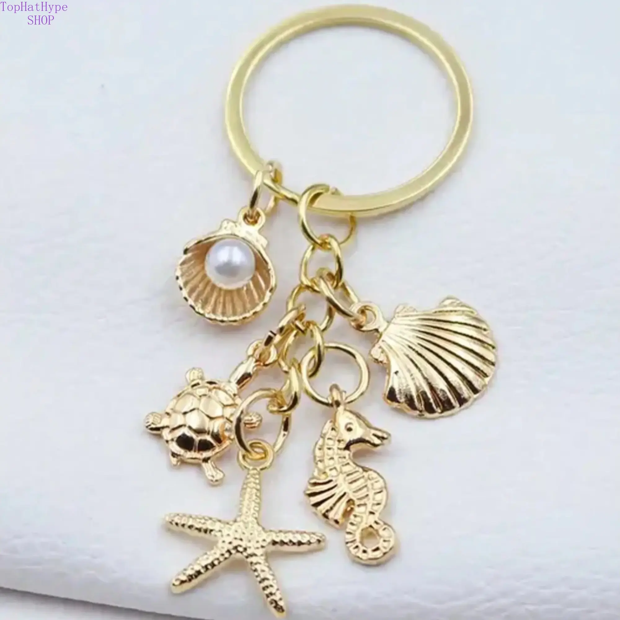 Coastal Keychain Accessory - Seahorse, Starfish & Shell Accents, Colorful Fashion Purse Keychain, Charm Detail Item for Ocean Enthusiasts, Keychain For Purse, Colorful Fashion Keychains