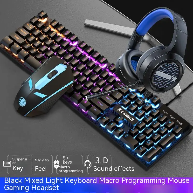 Punk Wired Keyboard & Mouse Combo with Retro Round Keycaps, Backlit Glowing Design, Gaming Headset Compatible, Backlit Keys Keyboard & Mouse Combos