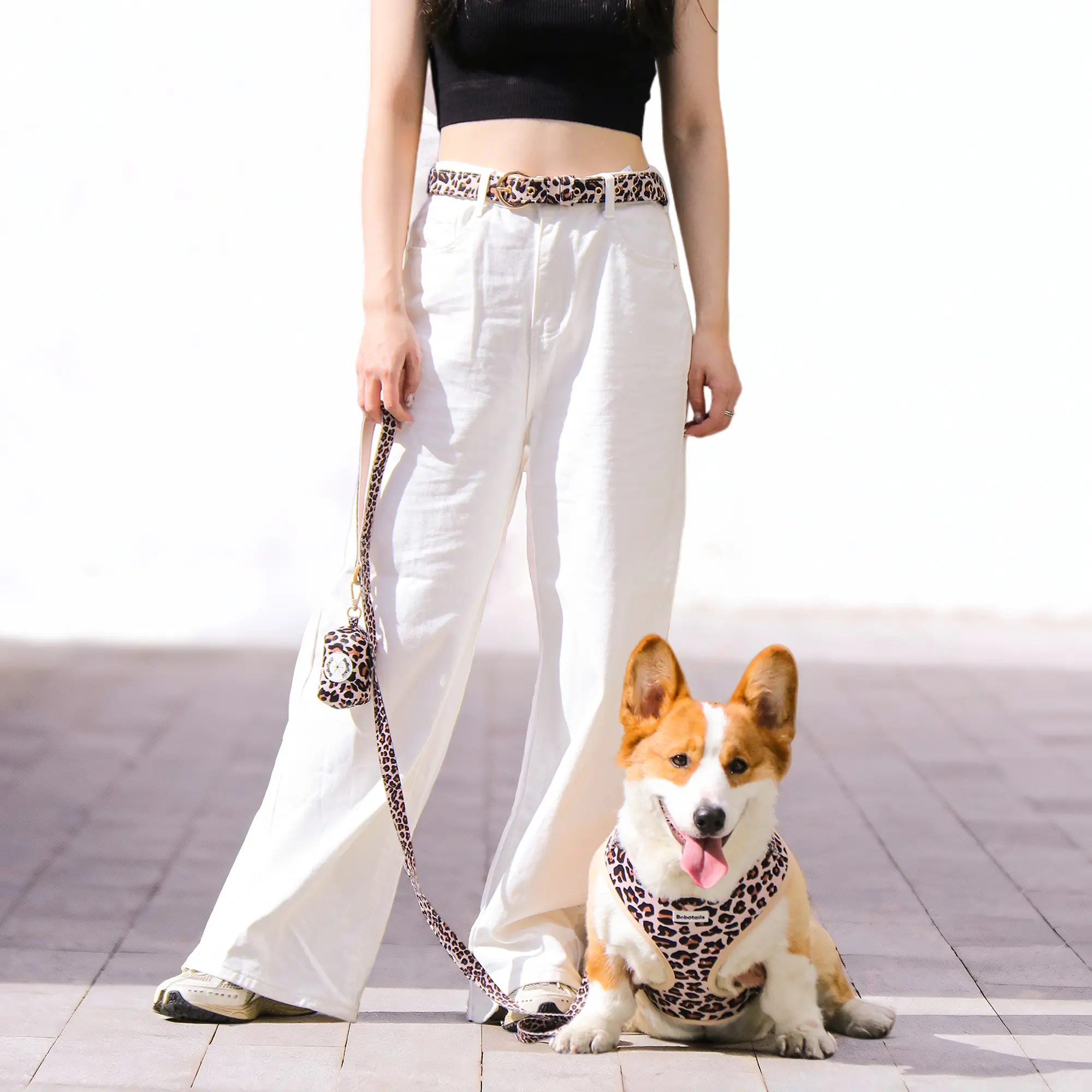 Bobotails Leopard Animal Print Dog Harness & Leash Combo - No Pull, Cotton Soft Blend Fabric, Breathable Mesh, Multi-Size Adjustable Straps, Front/Back Dual Clips, All-Day Comfy Vest for Dogs, Outdoor Walking Gear
