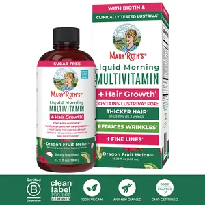 MaryRuth's Liquid Multivitamin +  Hair Growth - Clinically Tested Lustriva for Thicker Hair in Women - Improve Facial Wrinkles - Vegan - 15.22 Fl Oz