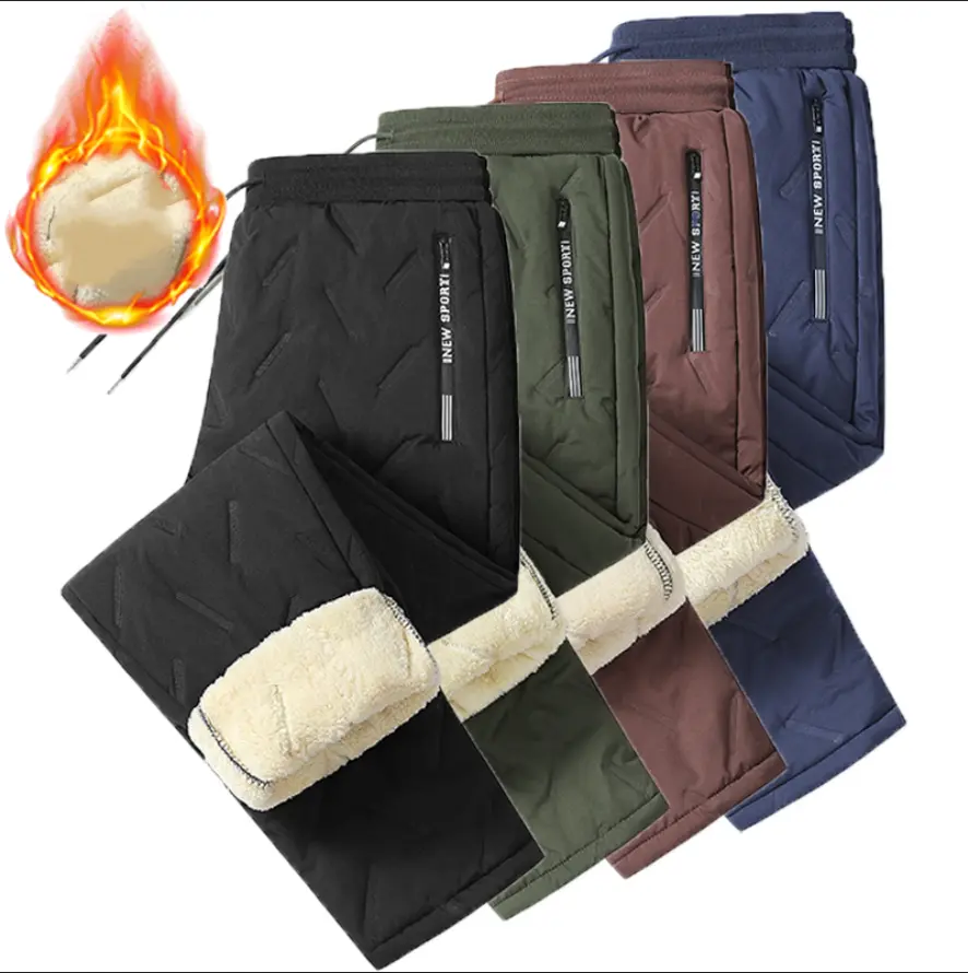 Men's Casual Sweatpants, 2-Pack Loose Fit Fleece-Lined Thickened Lamb Wool Winter Warm Pants for Outdoor Wear, Menswear