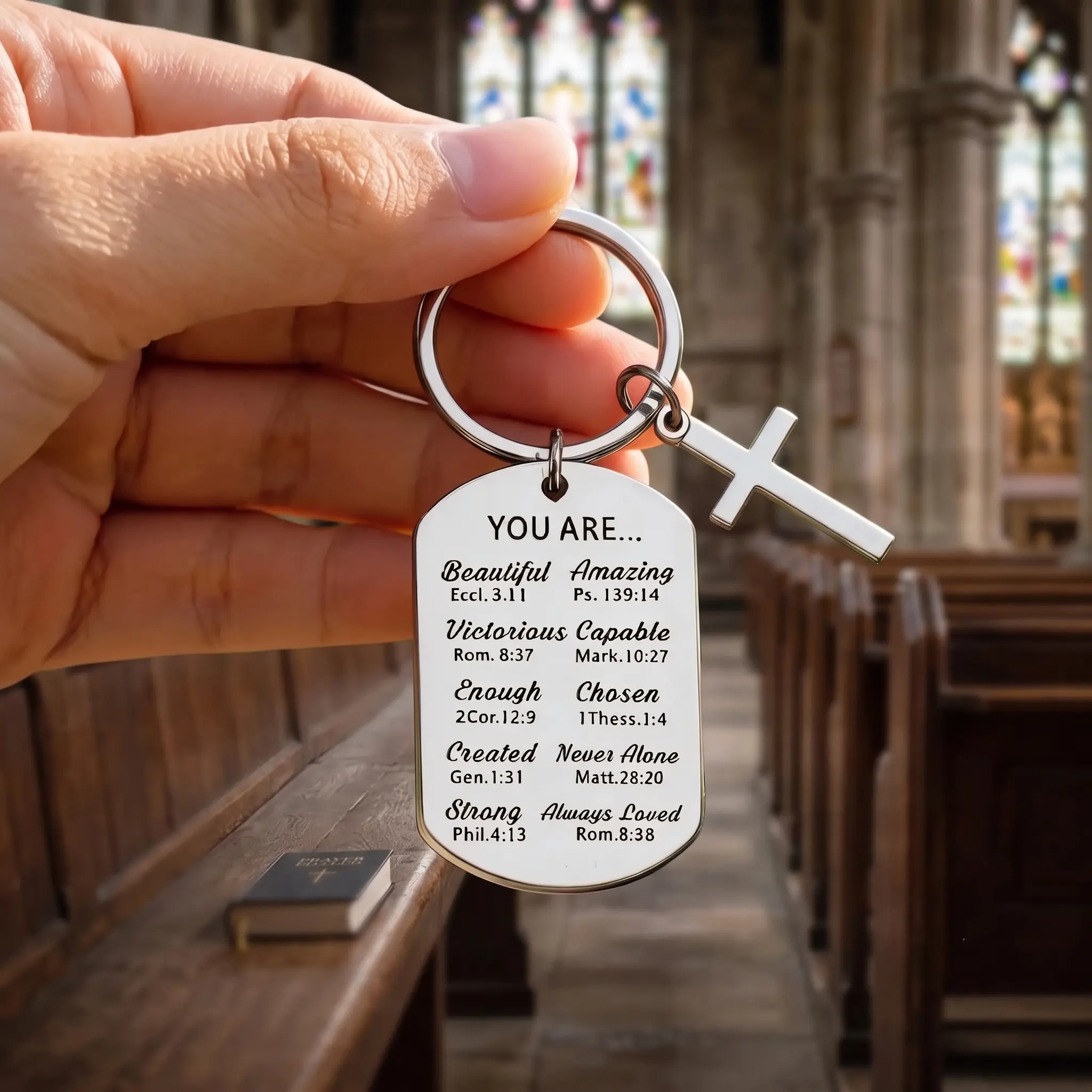 Stainless Steel Christian Faith Keychain - Inspirational Bible Quote Reminder Charm, Compact Unisex Religious Gift Ideas for Family Friends