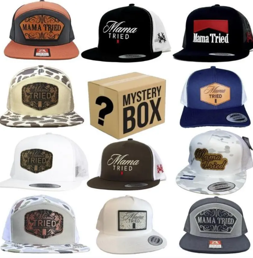 Hat Mystery Box Random Sent Mama Tried , Mama Lo Intento, Daddy Tried, Fish On! Adjustable, Cowboy Country Snapback Trucker Mesh hat, Unisex Snapback Trucker Mesh hat, Unisex Snapback Gift for Men Women