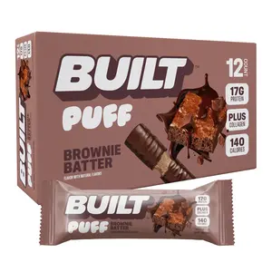 BUILT Bar Puff Protein Bar, Brownie Batter, Protein Packed Snack, 140 calories, 12 Count Box
