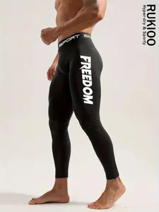 1PC Men's “Freedom” Compression Pants – Black Quick-Dry Breathable Activewear Bottoms Sports Leggings for Gym, Running, Training & Outdoor | Moisture-Wicking, 4-Way Stretch, All-Season Workout Tights
