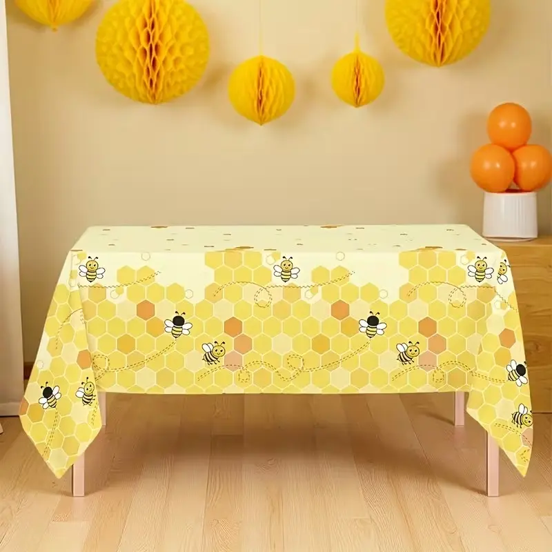 2D Flat Party Tablecloth 1pc, Bee-Themed Tablecloth for Birthday Parties, Outdoor Dining, No Power Required, Perfect for Celebrations, Birthday Party Decorations