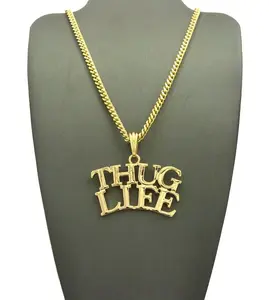 Hip Hop Style THUG LIFE Gold Plated Pendant 18" 20" 24" Box / Cuban / Rope Brass Cuban Chain Hip Hop Necklace