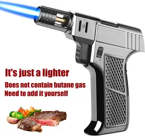 Outdoor Camping Windproof Lighter, Adjustable Straight Jet Flame Lighter, Butane Refillable Windproof Lighter with Safety Lock for Daily Use & Cooking(Without Butane Gas)