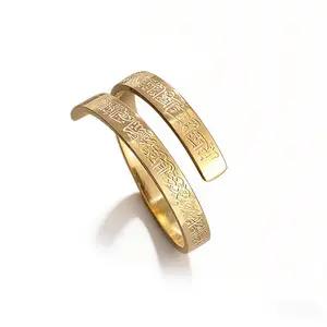Gold Tone Engraved Minimalist Open Cuff Bracelet, Vintage-Style Adjustable Stackable Basic Wrist Jewelry, Trendy Everyday Fashion Gift for Daily Wear, Everday#Summervibes#TikTokShopDealsforYouDays