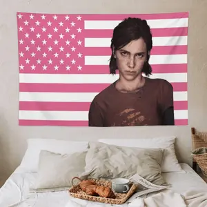 Ellie | Pink Flag | The Last of Us Tapestry | Gaming Room Decor | Post-Apocalyptic Art | Ellie Merch