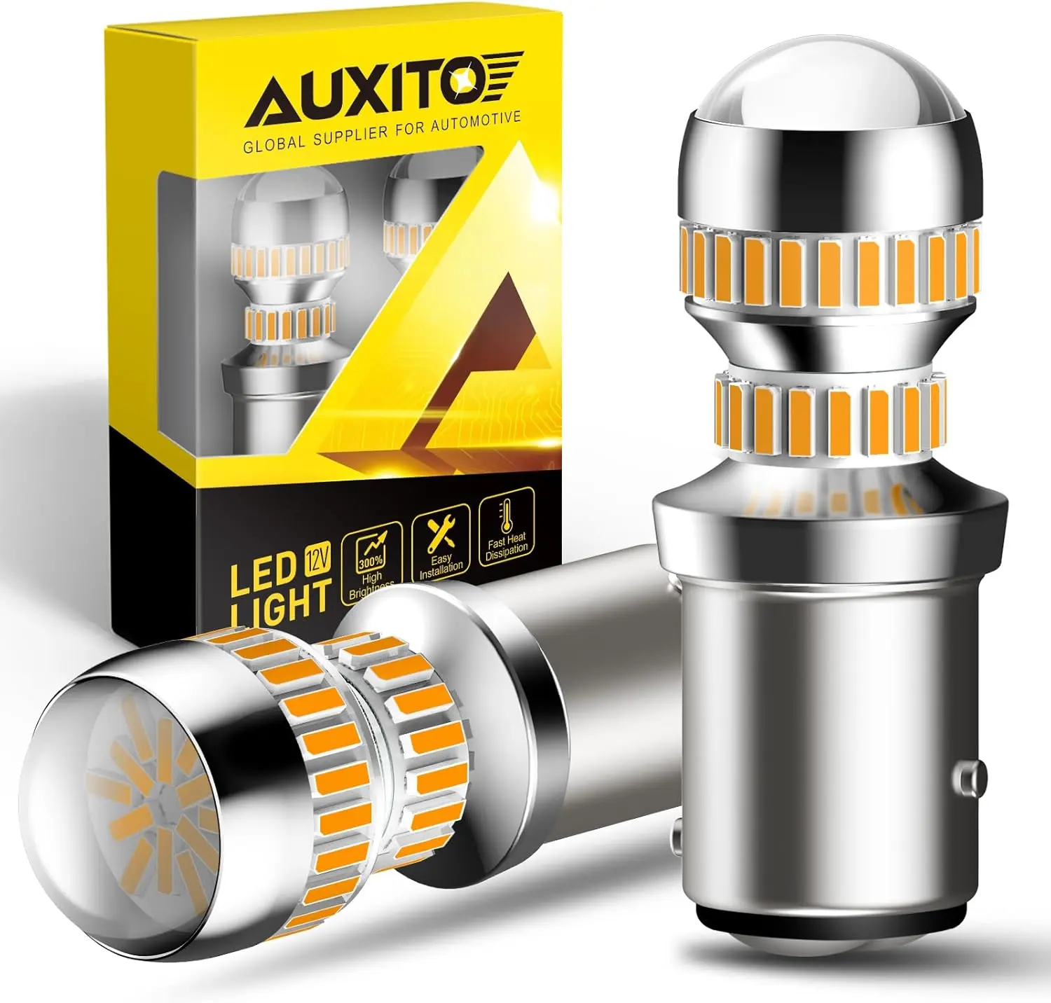 Upgraded 1157 LED Bulb Amber Yellow Super Bright 2057 2357 7528 BAY15D LED Replacement Kit for Front Rear Turn Signal Blinker Parking DRL Tail Lights, Pack of 2