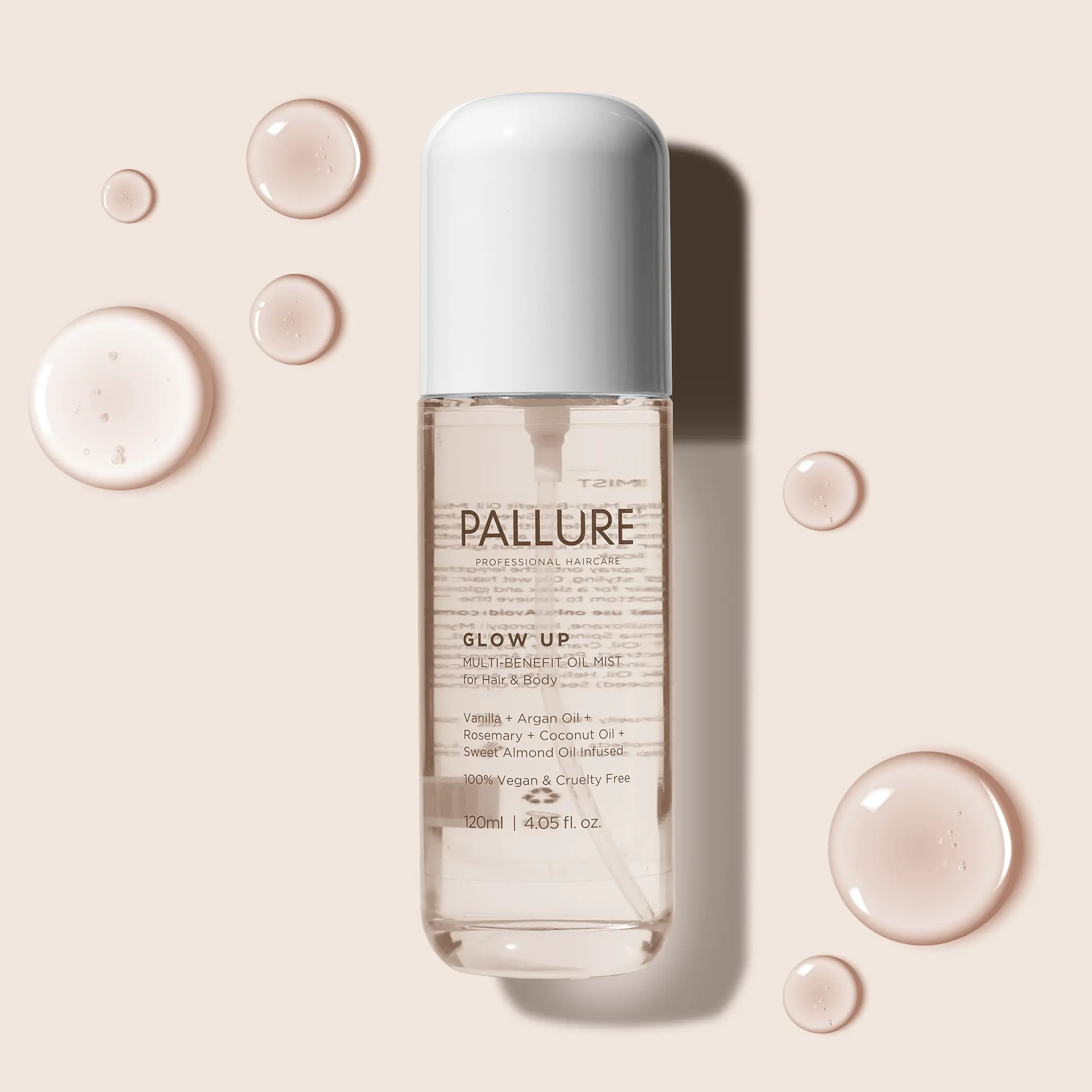 Pallure Glow Up Multi-Benefit Vegan Plant-Based Oil Mist for Hair & Body - Heat Protectant for All Hair Types, Nourishing for Shine, Frizz Control, Sleek Finish, Ideal for Events, 4.05 fl. oz.