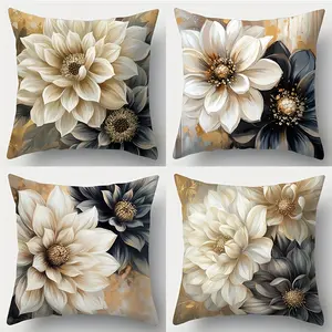 4pcs-Flower Throw Pillow Covers, Very Romantic Flower Pattern, Comfortable Matching, Practical and Beautiful, Bedroom Decorative Accessories, Suitable for Sofa, Car, Bedroom Decoration, Single Sided Printing, No Pillow Core