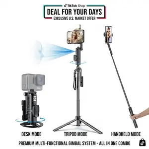 AI Auto Face Tracking Tripod with Bluetooth Remote & Fill Light, Compact Foldable 360 Rotatable Selfie Stick Tripod, No App Needed, Gesture Control, Smartphone Accessories for TikTok Live, Vlogging, Travel Photos, Summervibes summerwins, Fathers Day Gift,