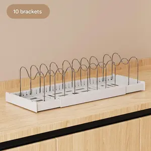 Pots and Pans Organizer Under Cabinet, 22" Expandable Food Storage Container Lid Organizers with 9 Adjustable Dividers Pot and Pan Lid Holders Rack Inside Cabinet/Countertop(White)