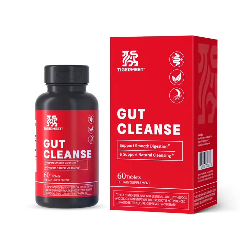 TIGERMEET Gut Cleanse Tablets - Natural Dietary Supplement Gut Health Bundle, Third-Party Tested, FDA-Oversighted Herbal Digestive Aid for Adults, Botanical Extracts Formula with Senna Leaf, American Ginseng (60 Count)