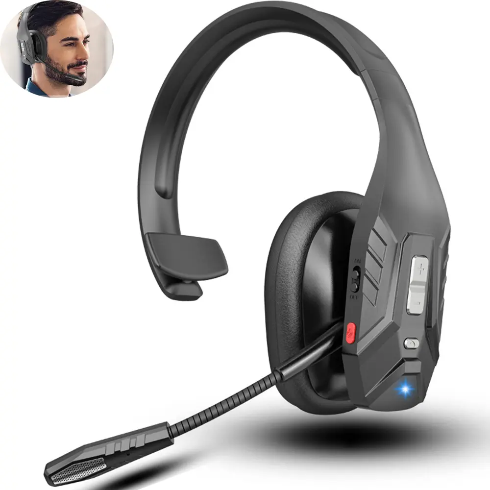 Wireless Bluetooth headset with noise cancelling microphone, truck driver specific earphones, computer headphone suitable for various outdoor sports, office  laptop pc cellphone work gamer Trucker Dual-Mic ipx5 waterproof audio earbuds Electronic  Button,