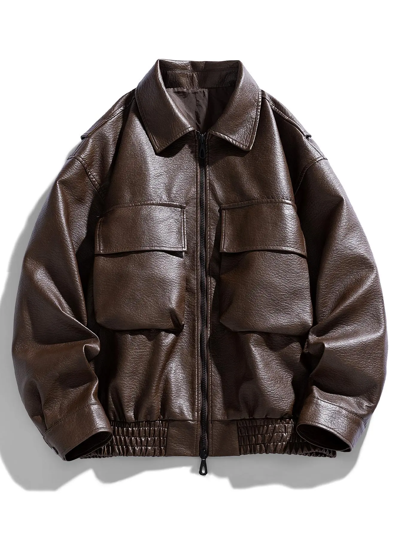 Leather Jacket Men's Coat Spring And Autumn Season Lapel Trendy Casual Loose Motorcycle Leather Jacket