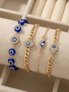 Women's Devil Eye Bracelet Set with Diamond Design, Casual Iron Chain, Perfect Holiday Gift, Daily Wear Jewelry