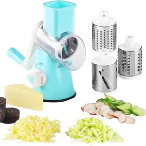 MIUVA Rotary Cheese Grater-3-in-1Stainless Steel Manual Drum Slicer,Rotary Graters for Kitchen,Food Shredder for Vegatables,Nuts and Chocolate(Blue) Cutting Silicone Utensils Blade TikTokShopBlackFriday Christmas Cookware Sets
