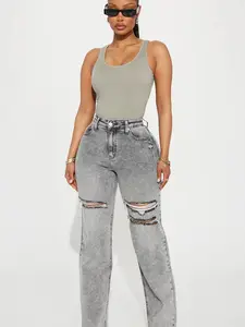 Remi Ripped Stretch Baggy Jeans - Grey