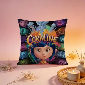 Movie Coraline Cushion Cover Premium soft plush material skin-friendly breathable year-round use anti-pilling colorfast lightweight sturdy ideal for bedroom car couch perfect for daily use & decor great gift for loved ones