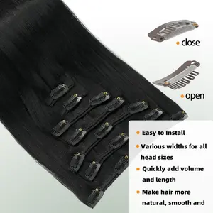 Clip in Hair Extensions Real Human Hair, 7Pcs Invisible Natural Real Human Hair Extensions Clip ins Double Weft Straight Hair Extensions for Women
