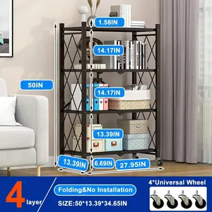 4-Tier Storage Shelving Unit, Foldable Storage Shelves Wire Shelving Unit Adjsutable Shelf Heavy Metal Shelf Organiser Rack Garage Smooth