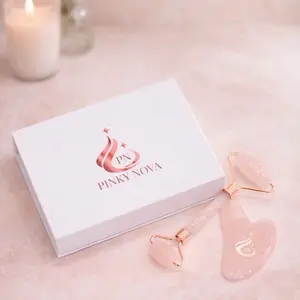Rose Quartz Gua Sha & Roller Set – Pinky Nova Ritual Aura Rosa | Facial Lifting, Sculpting & Glow