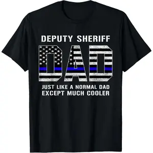 Men's Pure Cotton Round Neck Short Sleeve Casual T-Shirt - Deputy Sheriff Dad Thin Blue Line Graphic, Natural Fabric, Fitness-Friendly Fathers Day Gift for Men