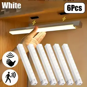 6pcs Motion Sensor LED Cabinet Light Strip, USB Rechargeable Magnetic Wireless Night Light for Hallway Stairs Closet Kitchen