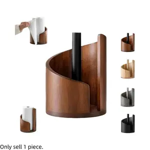 1 mango wood round base and iron frame mountain paper towel rack countertop, wooden and metal paper towel rack counter, bathroom spiral design decorative storage box, Dispenser Bin