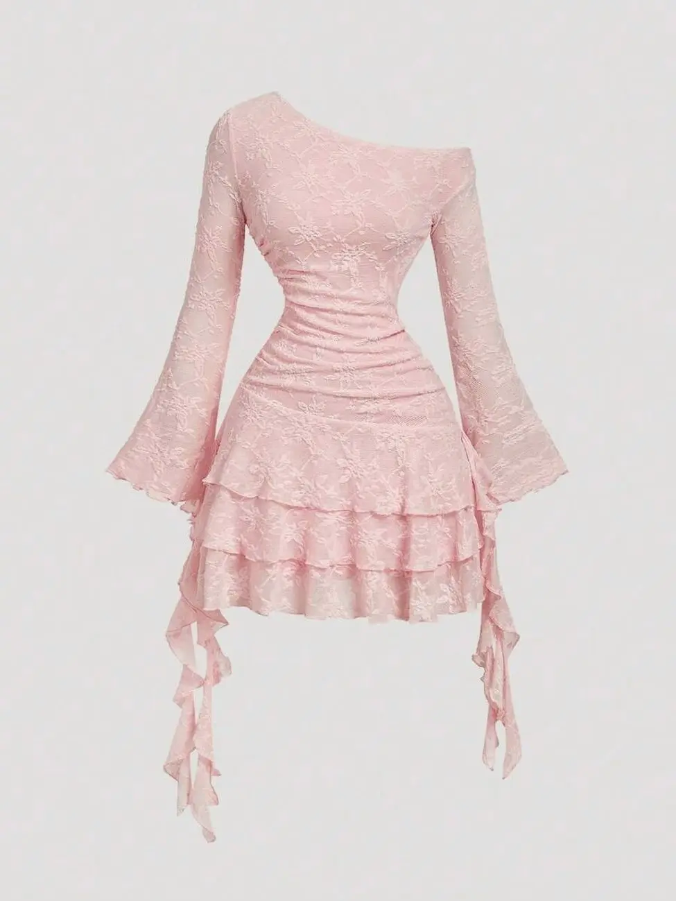 Women's  Ruffle Ruched Mini Dress, Asymmetric Shoulder Western Style Autumn Fall Winter Party Dress